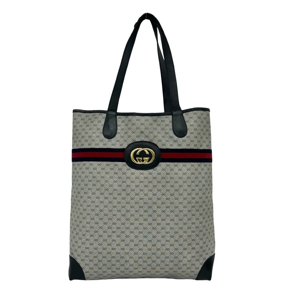 GUCCI Old Gucci Sherry Line Micro GG Logo Pattern Leather Tote Bag Shoulder N...